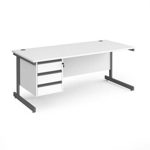 Contract 25 straight desk with 3 drawer pedestal and graphite cantilever leg 1800mm x 800mm white top - CC18S3-G-WH