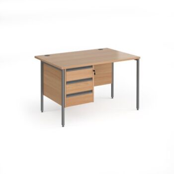 Contract 25 straight desk with 3 drawer pedestal and graphite H-Frame leg 1200mm x 800mm beech top - CH12S3-G-B