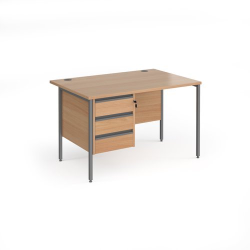Contract 25 straight desk with 3 drawer pedestal and graphite H-Frame leg 1200mm x 800mm beech top - CH12S3-G-B