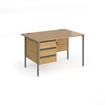 Contract 25 straight desk with 3 drawer pedestal and graphite H-Frame leg 1200mm x 800mm oak top - CH12S3-G-O