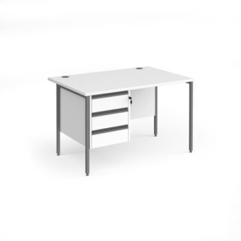 Contract 25 straight desk with 3 drawer pedestal and graphite H-Frame leg 1200mm x 800mm white top - CH12S3-G-WH