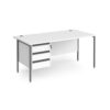 Contract 25 straight desk with 3 drawer pedestal and graphite H-Frame leg 1600mm x 800mm white top - CH16S3-G-WH