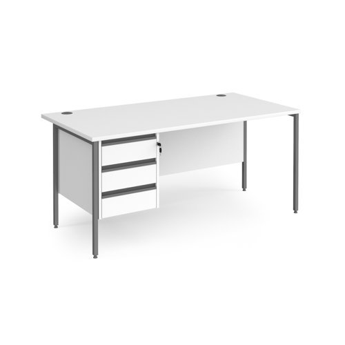 Contract 25 straight desk with 3 drawer pedestal and graphite H-Frame leg 1600mm x 800mm white top - CH16S3-G-WH
