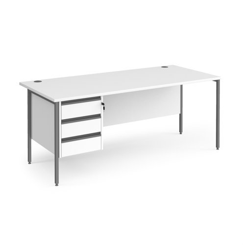 Contract 25 straight desk with 3 drawer pedestal and graphite H-Frame leg 1800mm x 800mm white top - CH18S3-G-WH