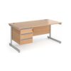 Contract 25 straight desk with 3 drawer pedestal and silver cantilever leg 1600mm x 800mm beech top - CC16S3-S-B