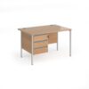 Contract 25 straight desk with 3 drawer pedestal and silver H-Frame leg 1200mm x 800mm beech top - CH12S3-S-B