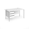 Contract 25 straight desk with 3 drawer pedestal and silver H-Frame leg 1400mm x 800mm white top - CH14S3-S-WH
