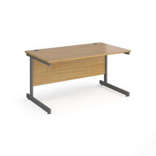Contract 25 straight desk with graphite cantilever leg 1400mm x 800mm oak top - CC14S-G-O