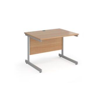 Contract 25 straight desk with silver cantilever leg 1000mm x 800mm beech top - CC10S-S-B