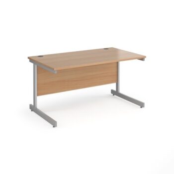 Contract 25 straight desk with silver cantilever leg 1400mm x 800mm beech top - CC14S-S-B