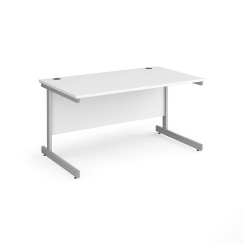 Contract 25 straight desk with silver cantilever leg 1400mm x 800mm white top - CC14S-S-WH