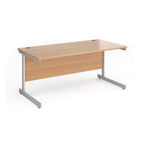 Contract 25 straight desk with silver cantilever leg 1600mm x 800mm beech top - CC16S-S-B