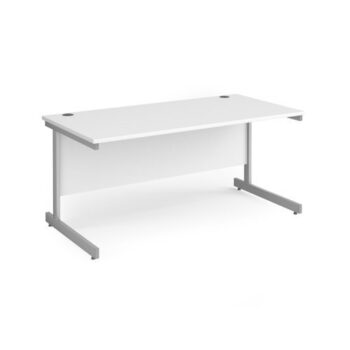 Contract 25 straight desk with silver cantilever leg 1600mm x 800mm white top - CC16S-S-WH