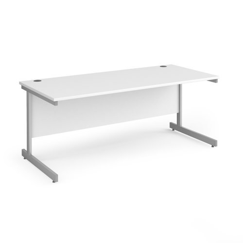 Contract 25 straight desk with silver cantilever leg 1800mm x 800mm white top - CC18S-S-WH