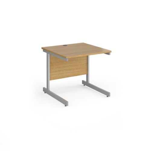 Contract 25 straight desk with silver cantilever leg 800mm x 800mm oak top - CC8S-S-O