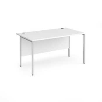 Contract 25 straight desk with silver H-Frame leg 1400mm x 800mm white top - CH14S-S-WH
