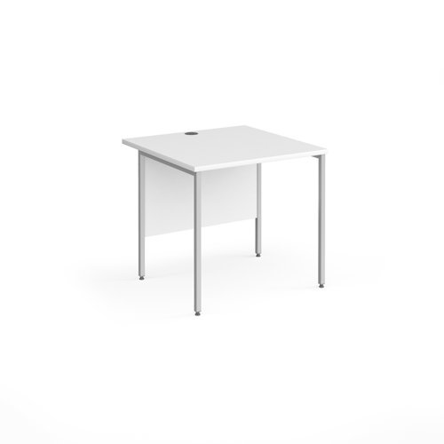 Contract 25 straight desk with silver H-Frame leg 800mm x 800mm white top - CH8S-S-WH