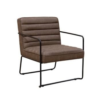 Decco ribbed lounge chair with black metal frame brown leather - DEC01-BR