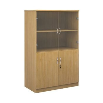 Deluxe combination unit with glass upper doors 1600mm high with 3 shelves oak - DG16O