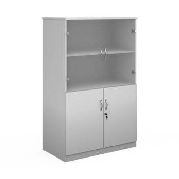 Deluxe combination unit with glass upper doors 1600mm high with 3 shelves white - DG16WH