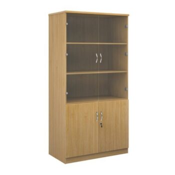 Deluxe combination unit with glass upper doors 2000mm high with 4 shelves oak - DG20O