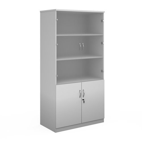 Deluxe combination unit with glass upper doors 2000mm high with 4 shelves white - DG20WH