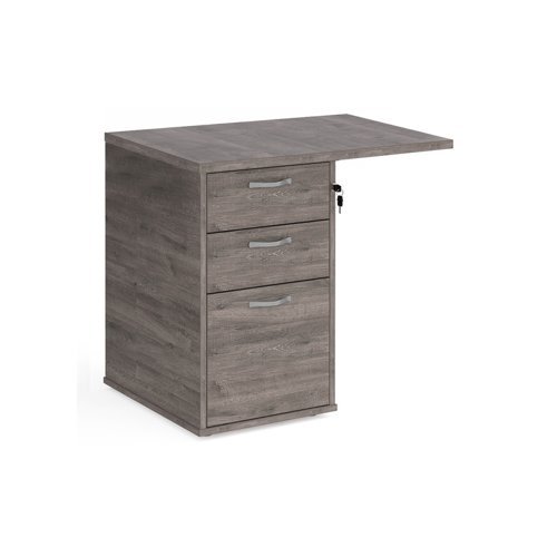 Desk high 3 drawer pedestal 600mm deep with 800mm flyover top grey oak - R25EP8GO