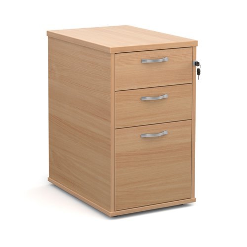 Desk high 3 drawer pedestal with silver handles 600mm deep beech - R25DH6B