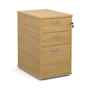 Desk high 3 drawer pedestal with silver handles 600mm deep oak - R25DH6O