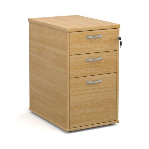 Desk high 3 drawer pedestal with silver handles 600mm deep oak - R25DH6O