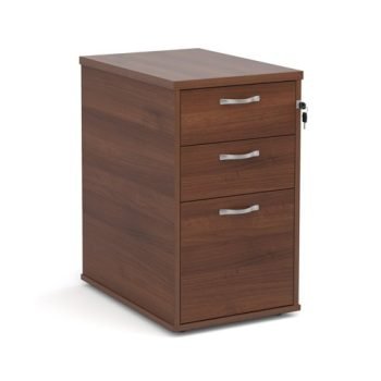 Desk high 3 drawer pedestal with silver handles 600mm deep walnut - R25DH6W