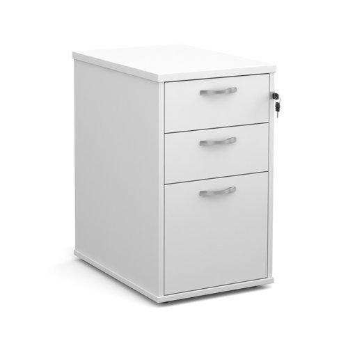 Desk high 3 drawer pedestal with silver handles 600mm deep white - R25DH6WH