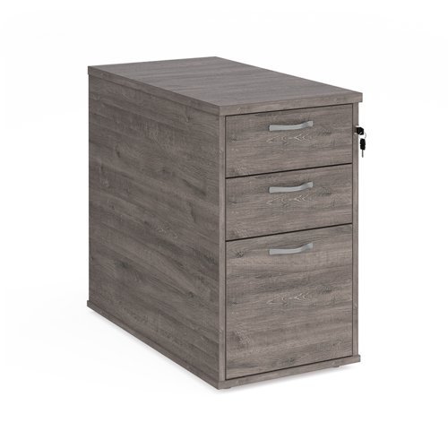Desk high 3 drawer pedestal with silver handles 800mm deep grey oak - R25DH8GO