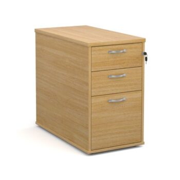 Desk high 3 drawer pedestal with silver handles 800mm deep oak - R25DH8O