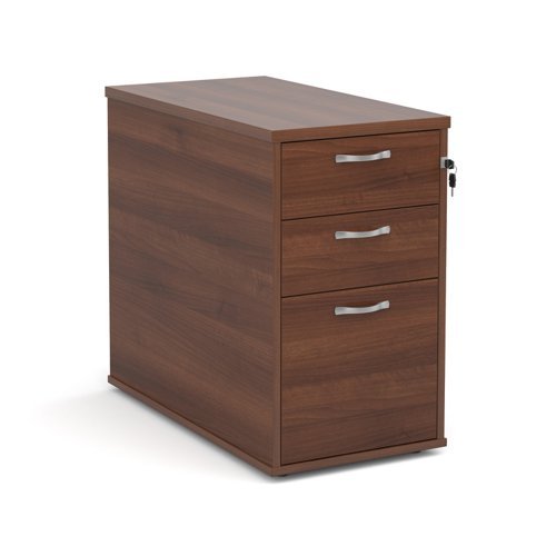 Desk high 3 drawer pedestal with silver handles 800mm deep walnut - R25DH8W
