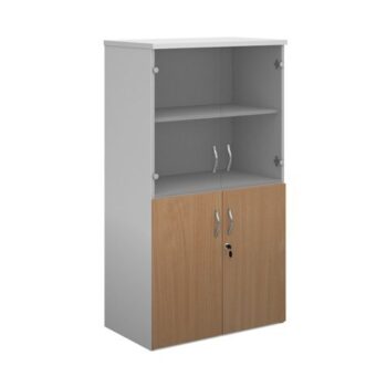 Duo combination unit with glass upper doors 1440mm high with 3 shelves white with beech lower doors - R1440COMD-WHB