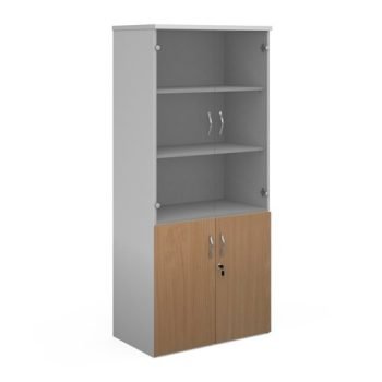 Duo combination unit with glass upper doors 1790mm high with 4 shelves white with beech lower doors - R1790COMD-WHB