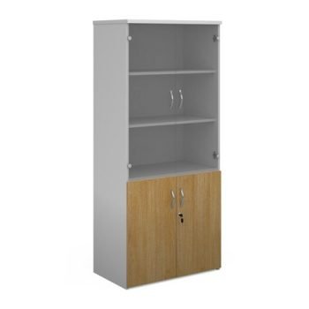 Duo combination unit with glass upper doors 1790mm high with 4 shelves white with oak lower doors - R1790COMD-WHO