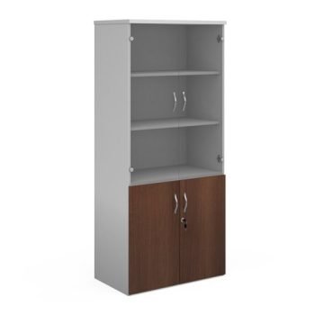 Duo combination unit with glass upper doors 1790mm high with 4 shelves white with walnut lower doors - R1790COMD-WHW
