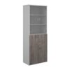 Duo combination unit with glass upper doors 2140mm high with 5 shelves white with grey oak lower doors - R2140COMD-WHGO