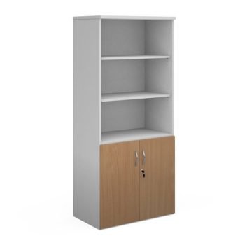 Duo combination unit with open top 1790mm high with 4 shelves white with beech lower doors - R1790OPD-WHB