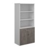 Duo combination unit with open top 1790mm high with 4 shelves white with grey oak lower doors - R1790OPD-WHGO
