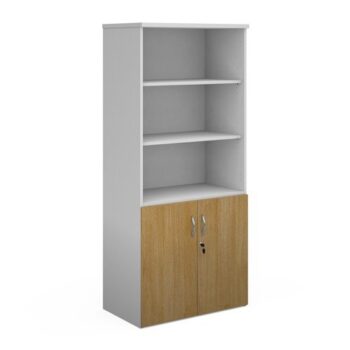 Duo combination unit with open top 1790mm high with 4 shelves white with oak lower doors - R1790OPD-WHO
