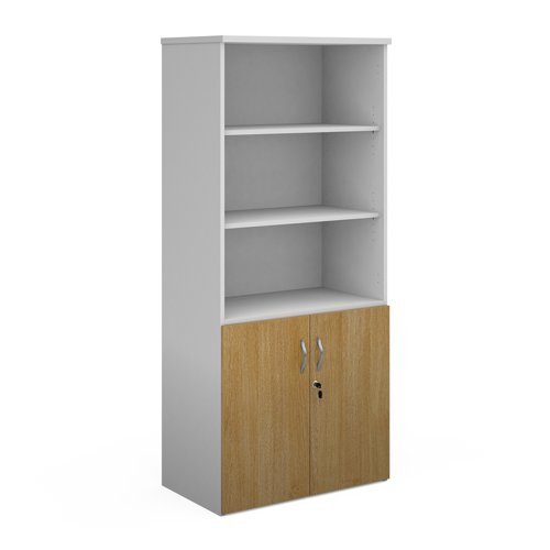 Duo combination unit with open top 1790mm high with 4 shelves white with oak lower doors - R1790OPD-WHO
