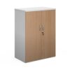 Duo double door cupboard 1090mm high with 2 shelves white with beech doors - R1090DD-WHB