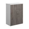 Duo double door cupboard 1090mm high with 2 shelves white with grey oak doors - R1090DD-WHGO
