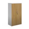 Duo double door cupboard 1440mm high with 3 shelves white with oak doors - R1440DD-WHO
