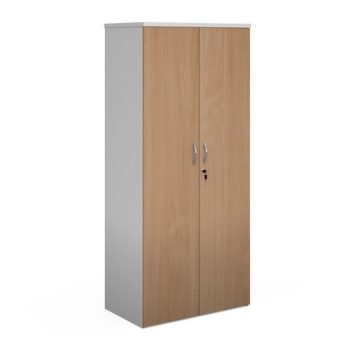 Duo double door cupboard 1790mm high with 4 shelves white with beech doors - R1790DD-WHB