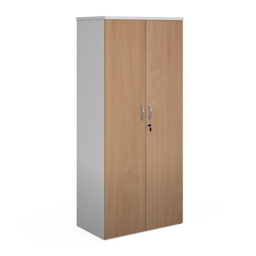 Duo double door cupboard 1790mm high with 4 shelves white with beech doors - R1790DD-WHB