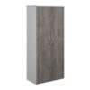 Duo double door cupboard 1790mm high with 4 shelves white with grey oak doors - R1790DD-WHGO